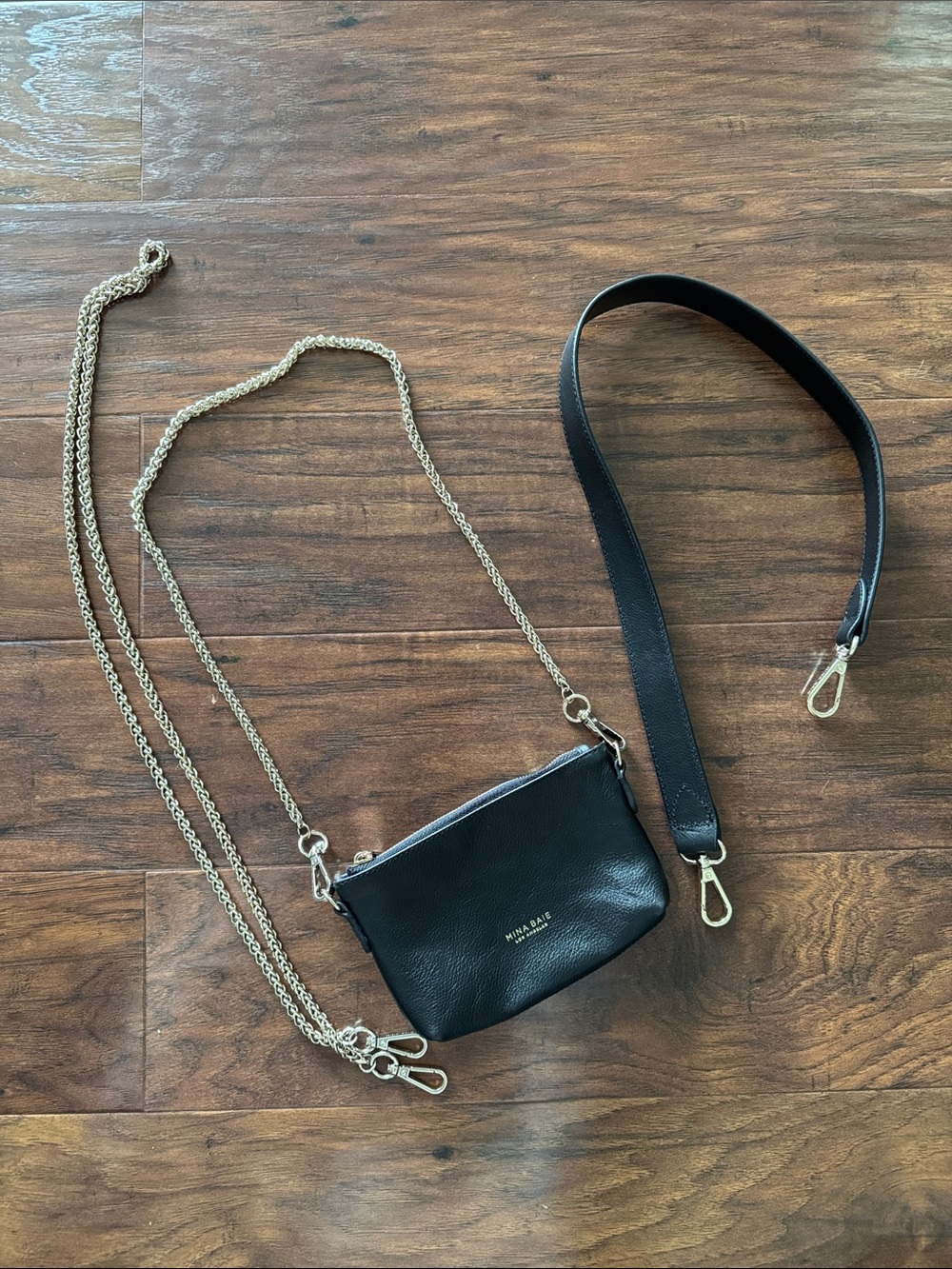 Mina Baie Small Leather Pouch Bag with three straps